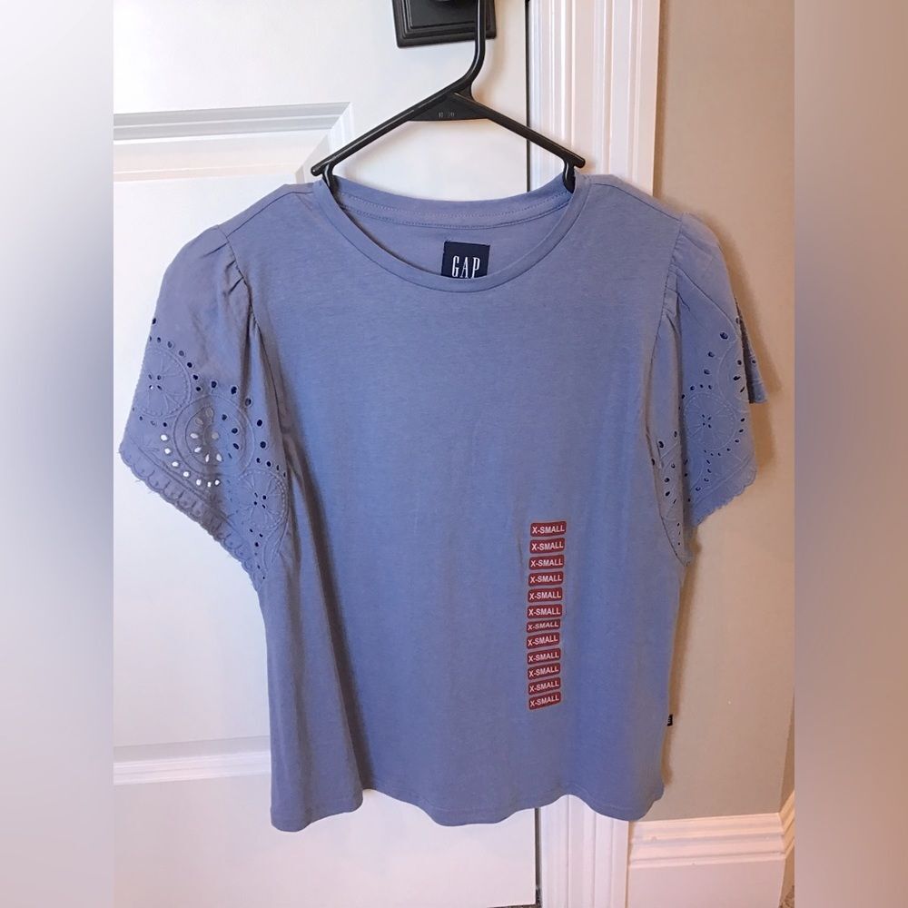 Gap Eyelet Sleeve T-Shirt Top | blue | NWT